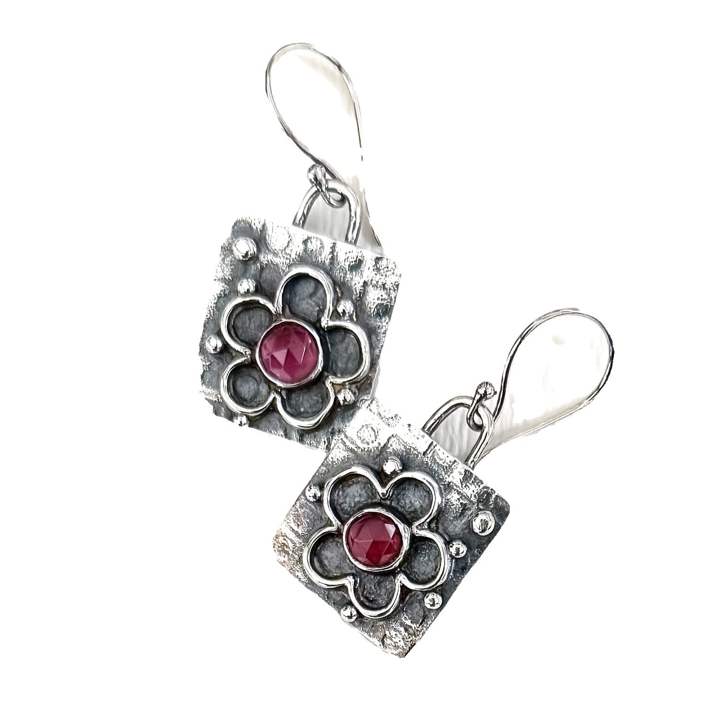 Pink Garnet Flower Earrings