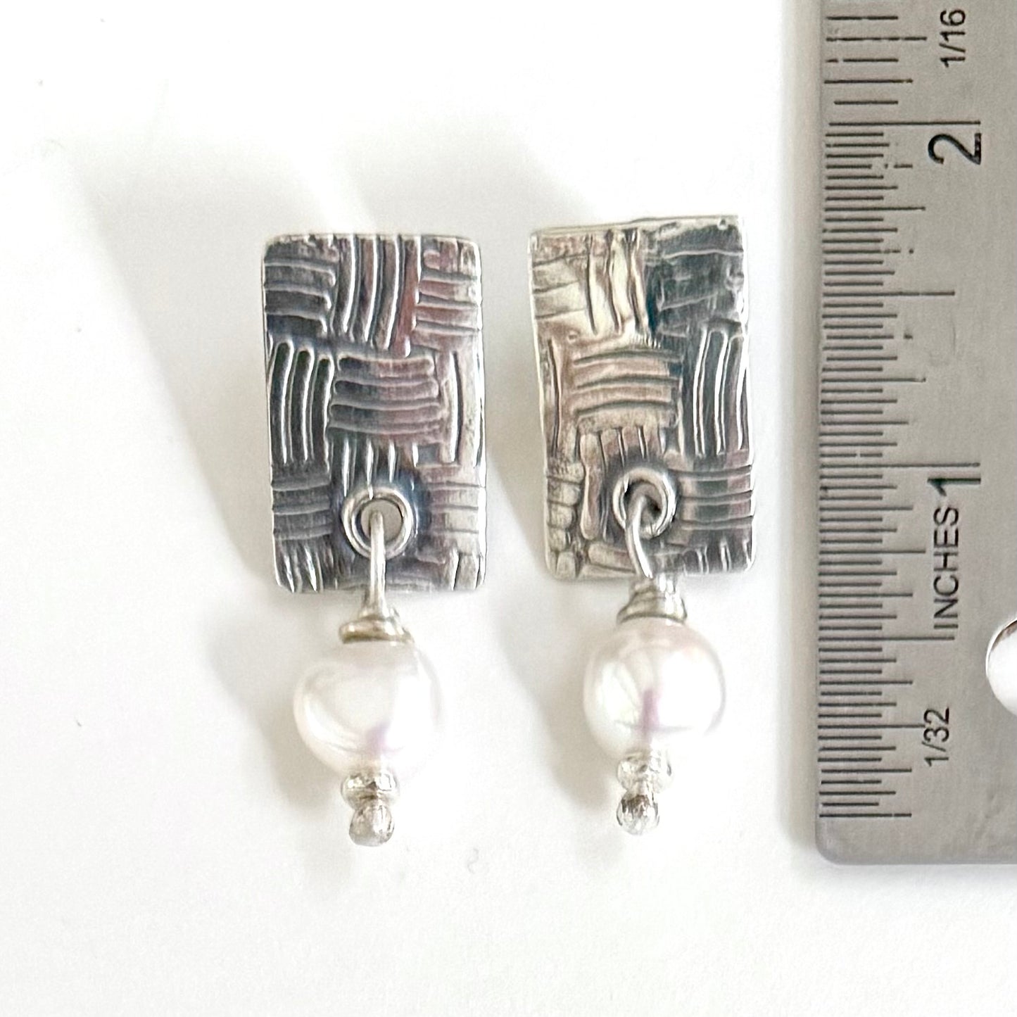 Sterling Weave and Pearl Earrings