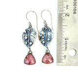 Sterling Leaves & Strawberry Quartz Earrings