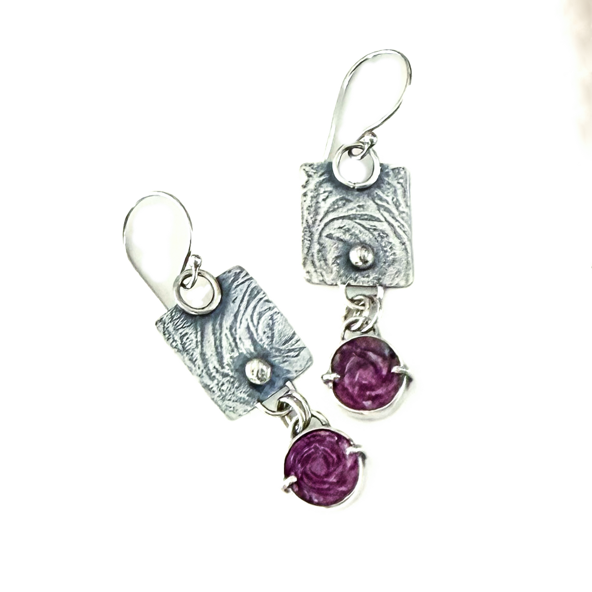 Ruby Roses & Sterling Earrings