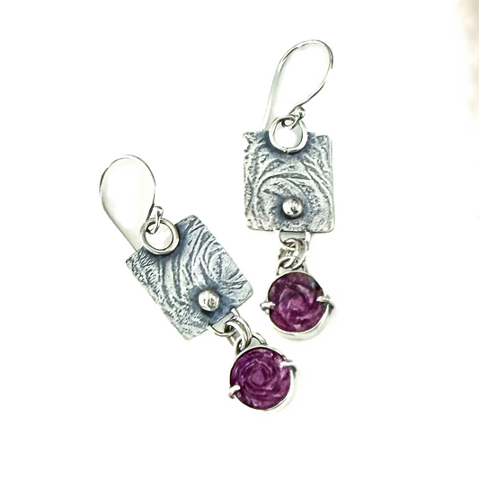 Ruby Roses & Sterling Earrings