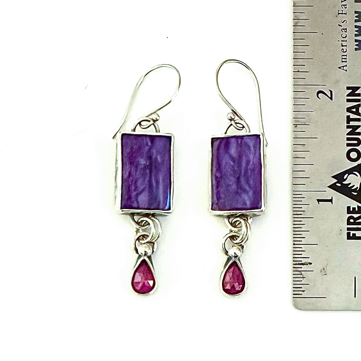 Charoite and Pink Thailand Sapphire Earrings