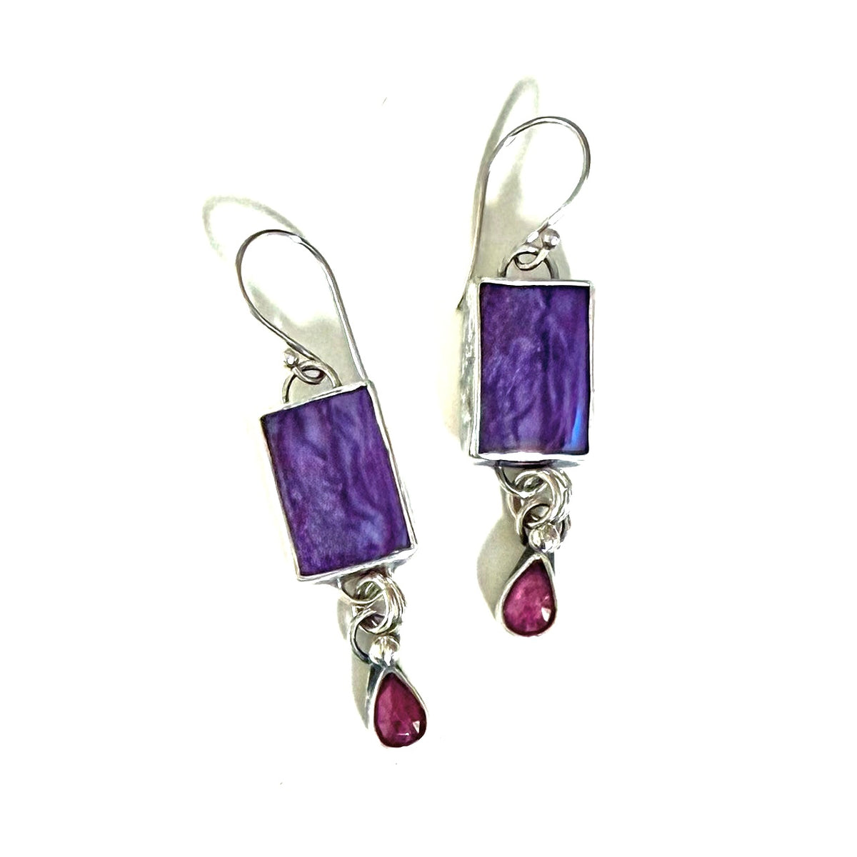 Charoite and Pink Thailand Sapphire Earrings