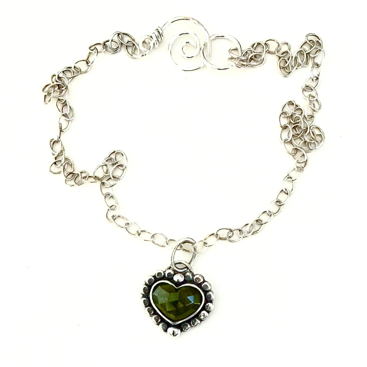 Sterling Silver Green Heart Necklace