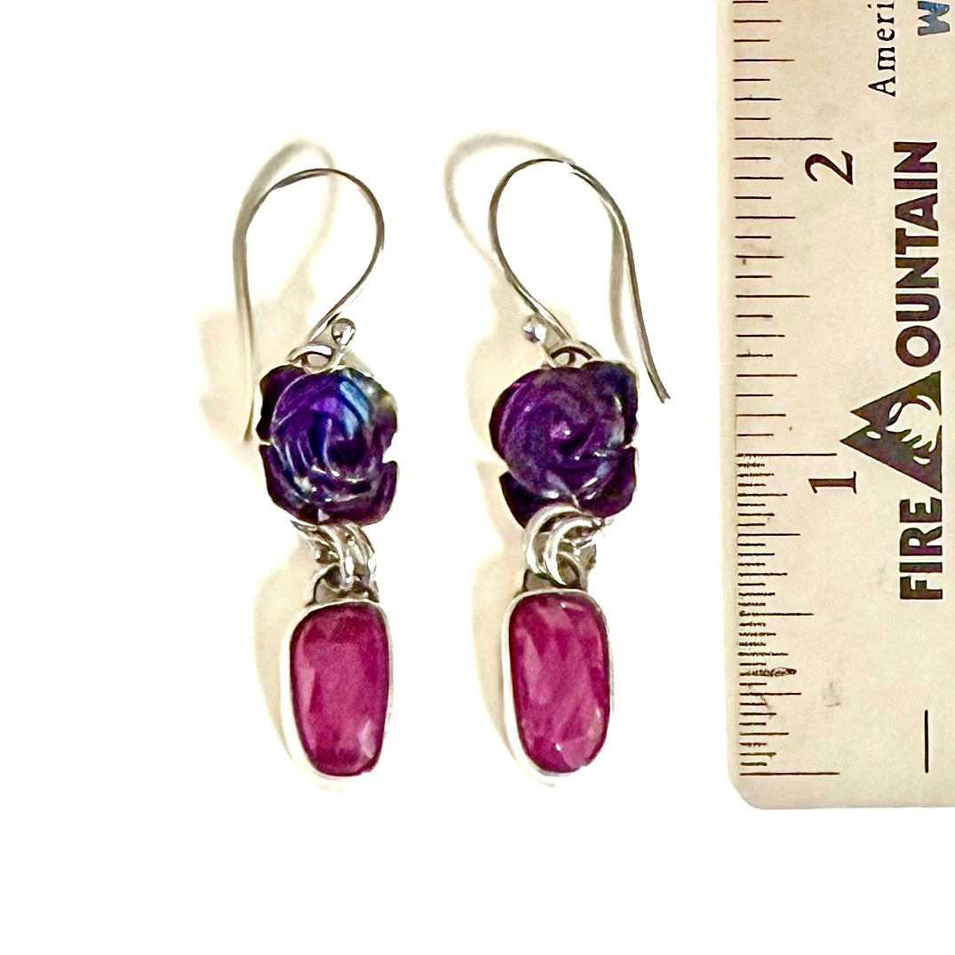 Amethyst Roses & Thailand Sapphire Earrings