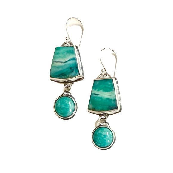 Blue Opalized Wood Earrings