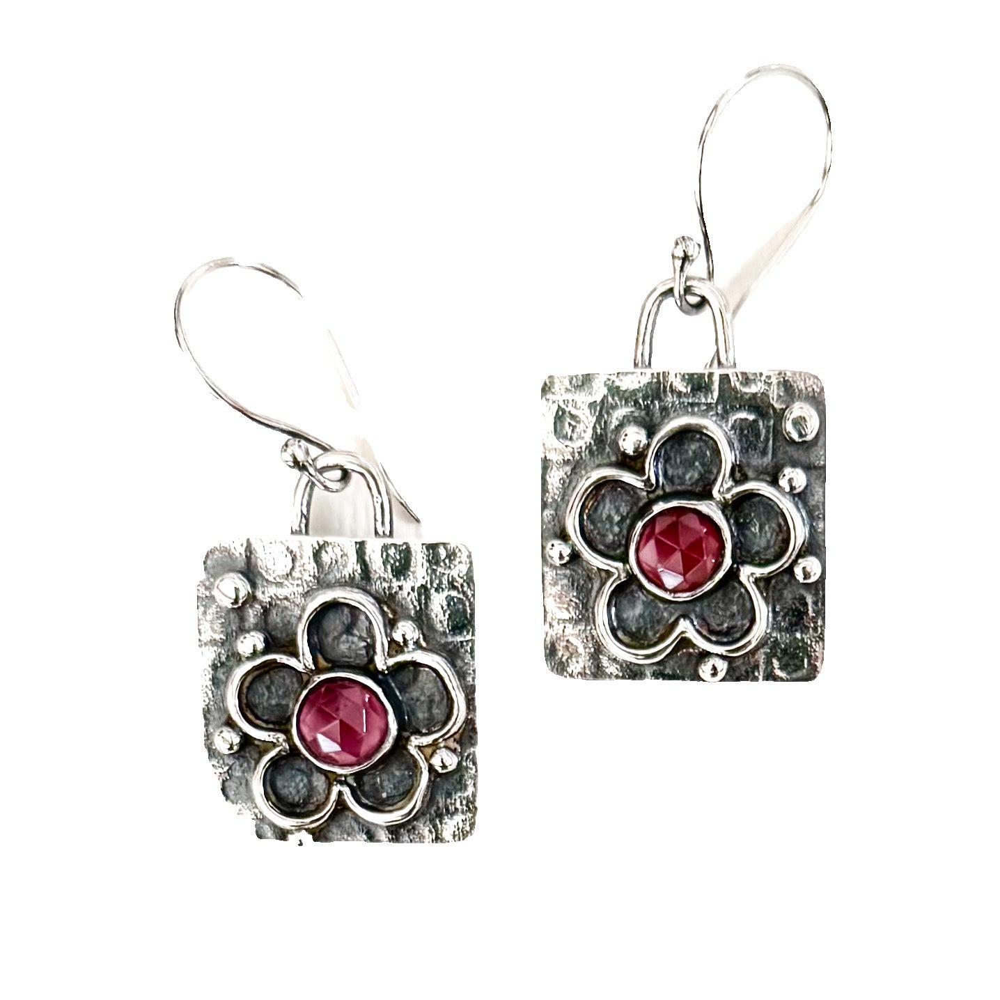 Pink Garnet Flower Earrings