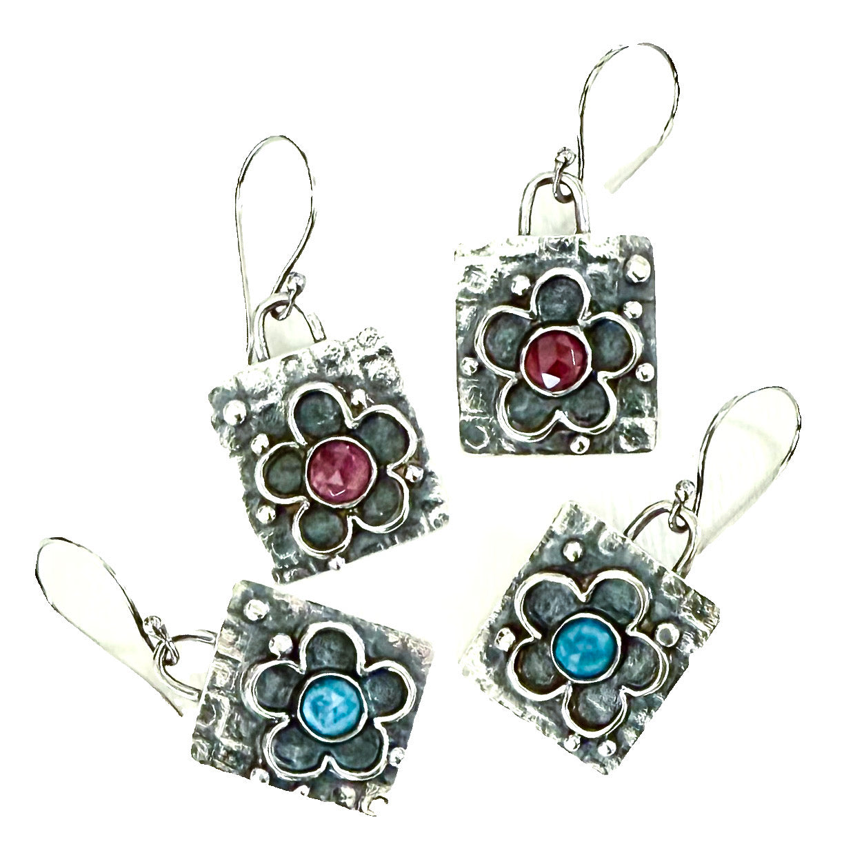 Pink Garnet Flower Earrings