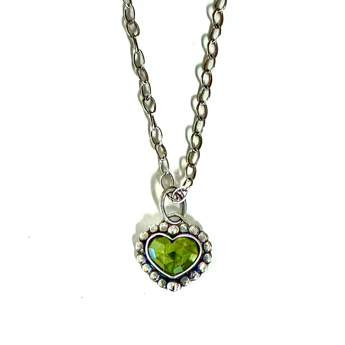 Sterling Silver Green Heart Necklace