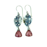Sterling Leaves & Strawberry Quartz Earrings