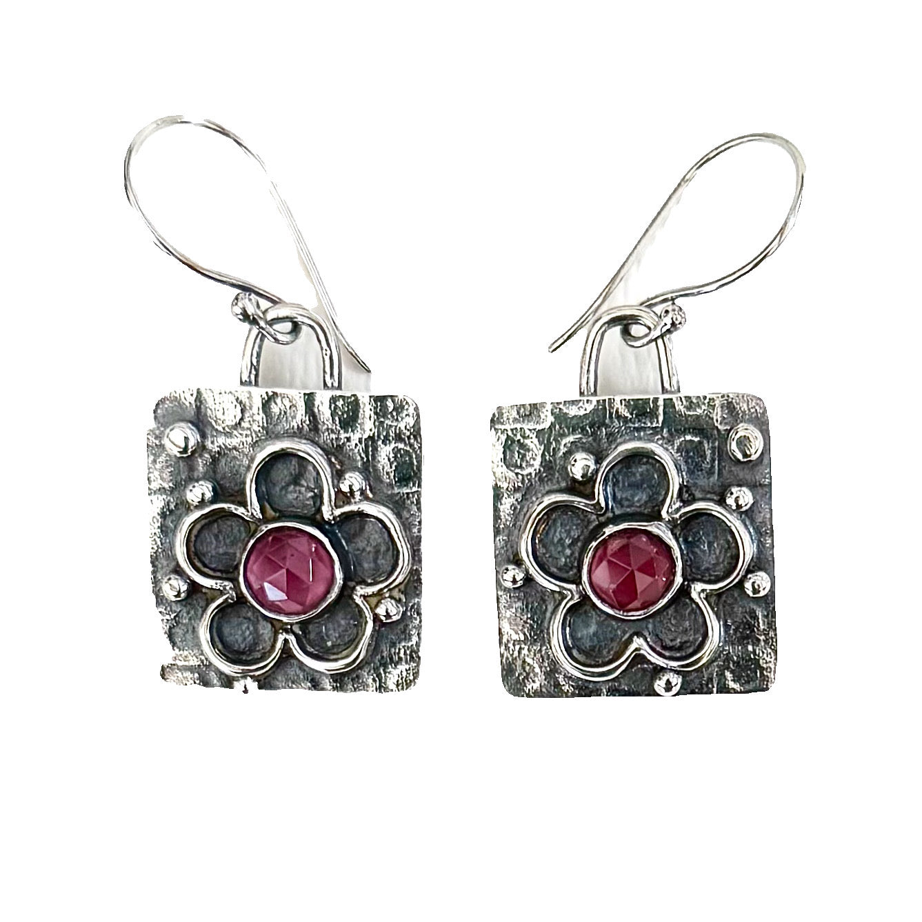 Pink Garnet Flower Earrings