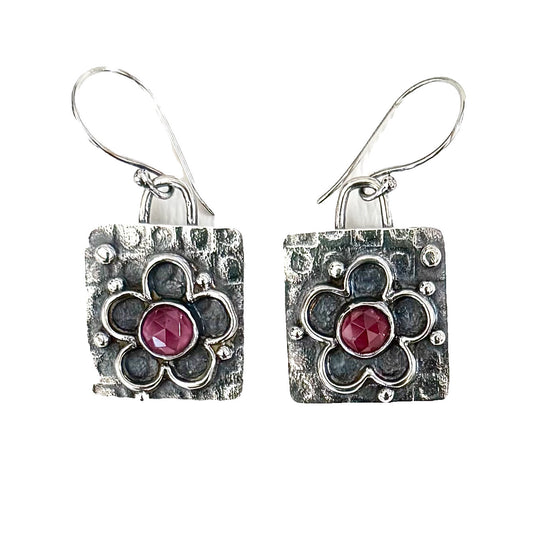 Pink Garnet Flower Earrings