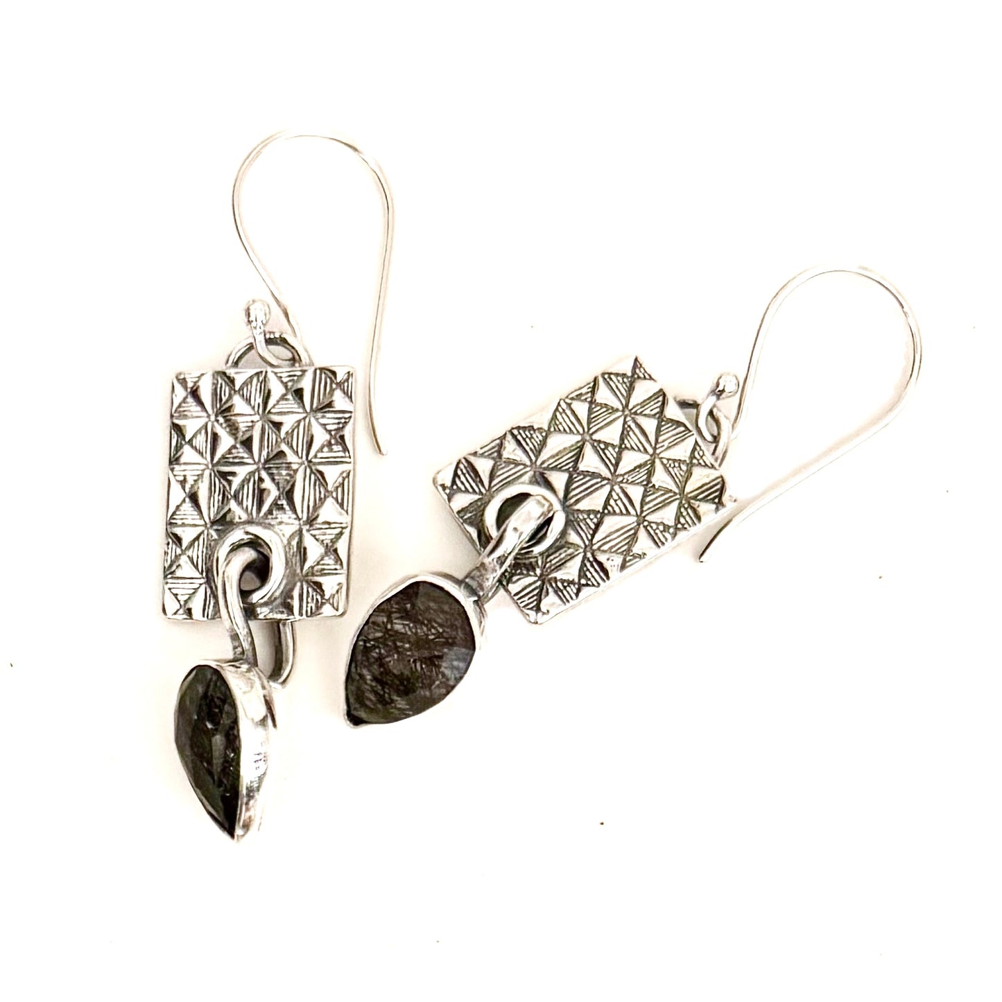 Sterling and Black Rutilated Quartz Earrings