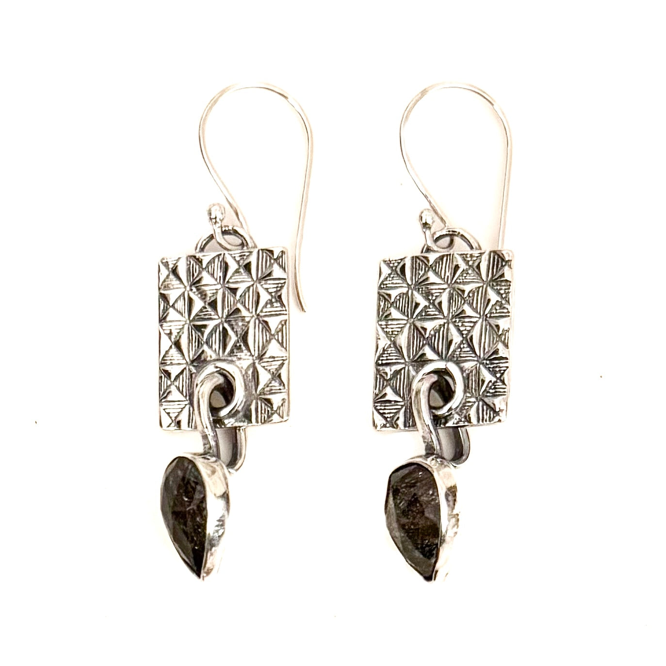 Sterling and Black Rutilated Quartz Earrings