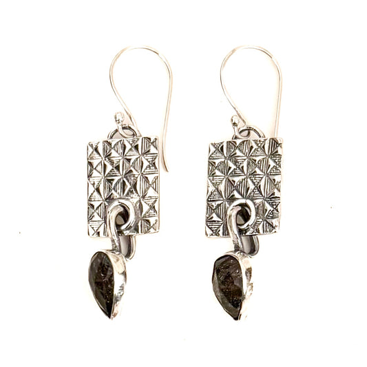 Sterling and Black Rutilated Quartz Earrings