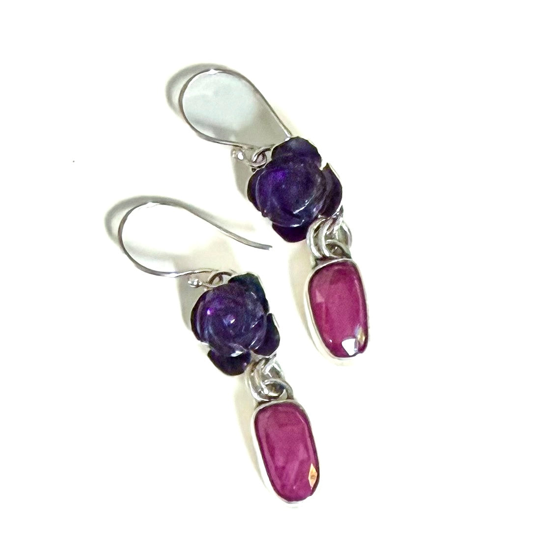 Amethyst Roses & Thailand Sapphire Earrings