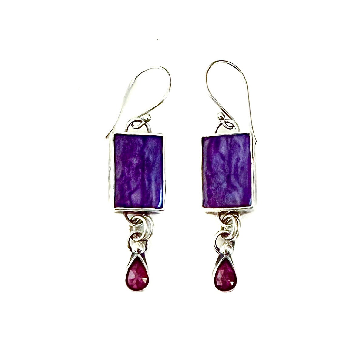 Charoite and Pink Thailand Sapphire Earrings