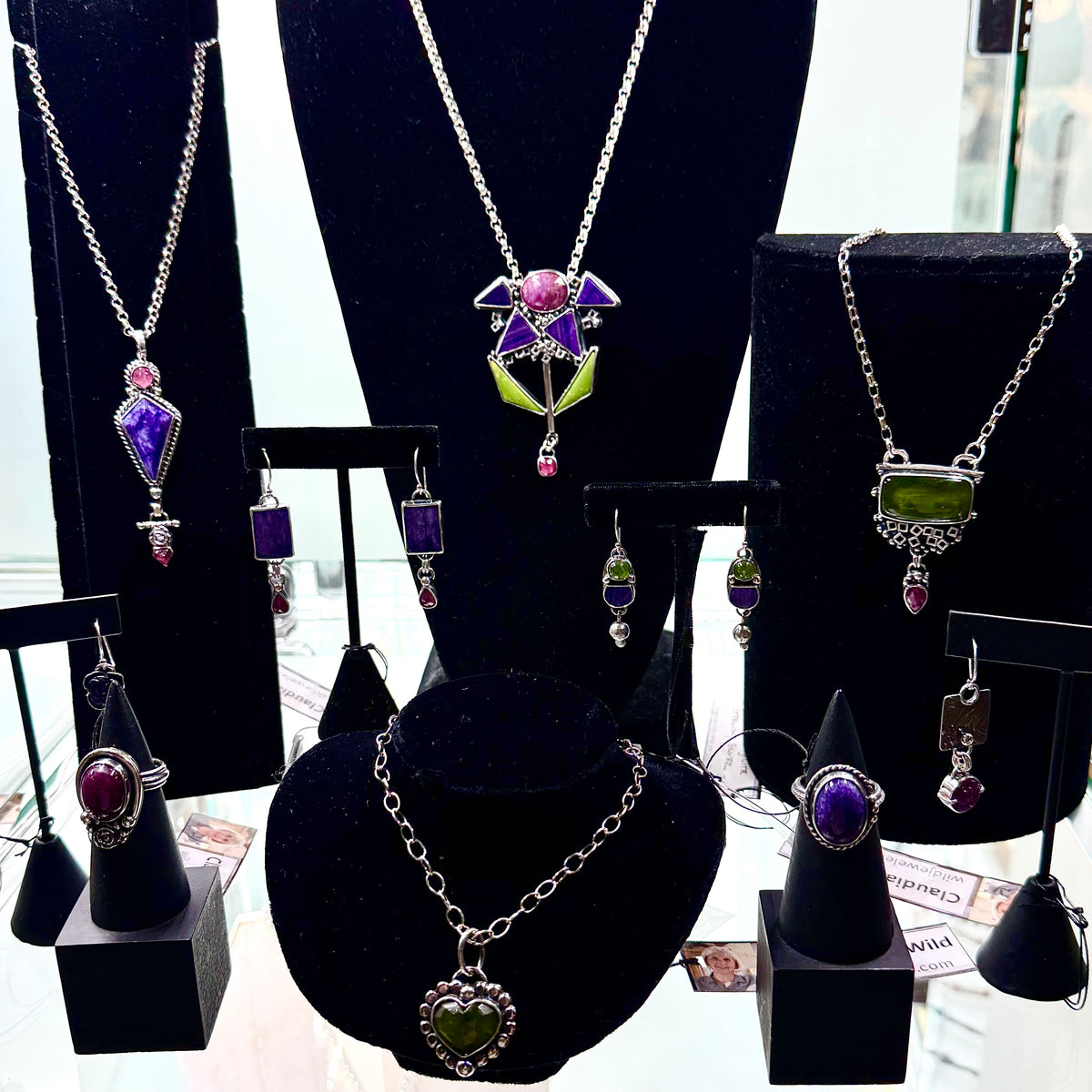 Charoite and Pink Thailand Sapphire Earrings