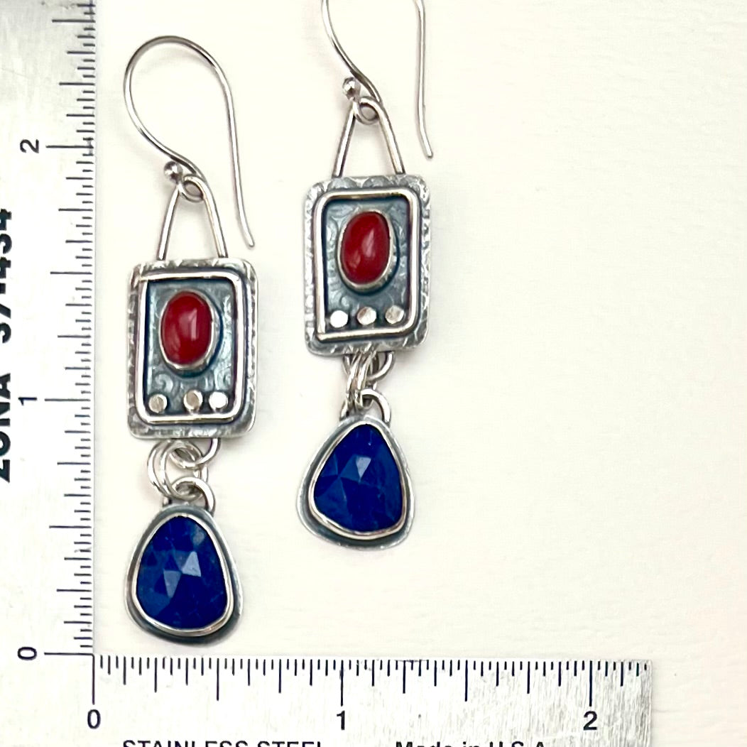 Ancient Lapis and Coral Earrings