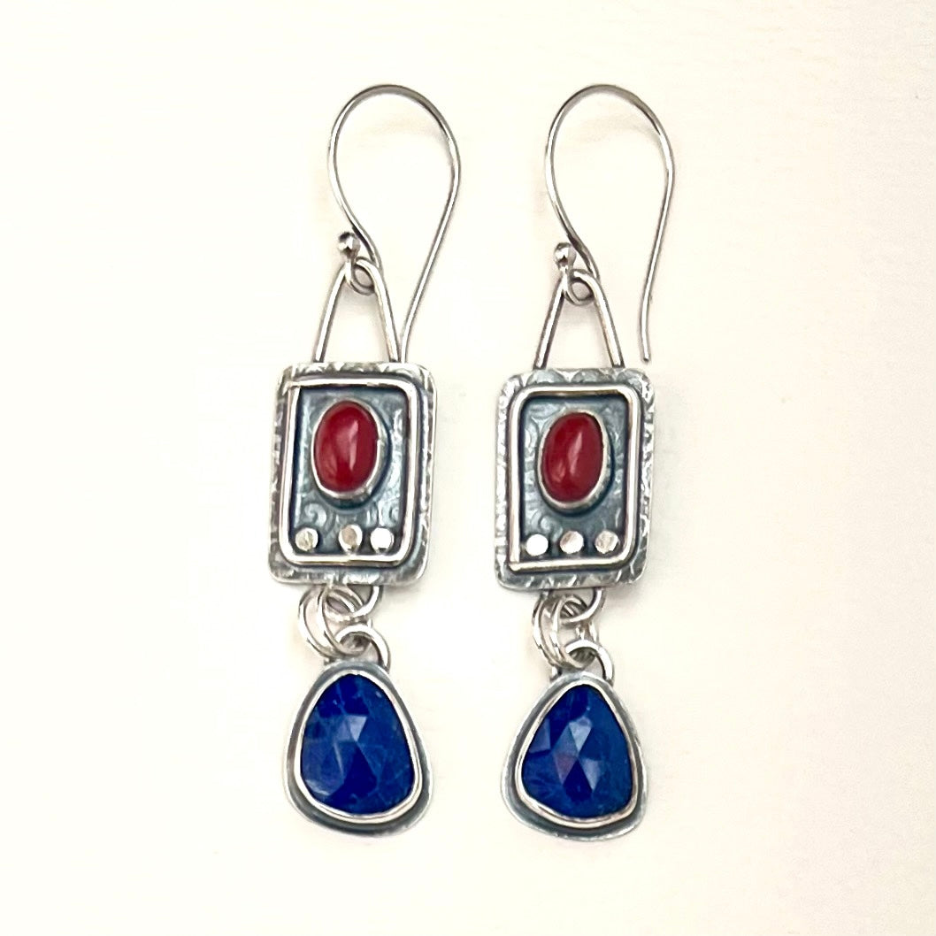 Ancient Lapis and Coral Earrings