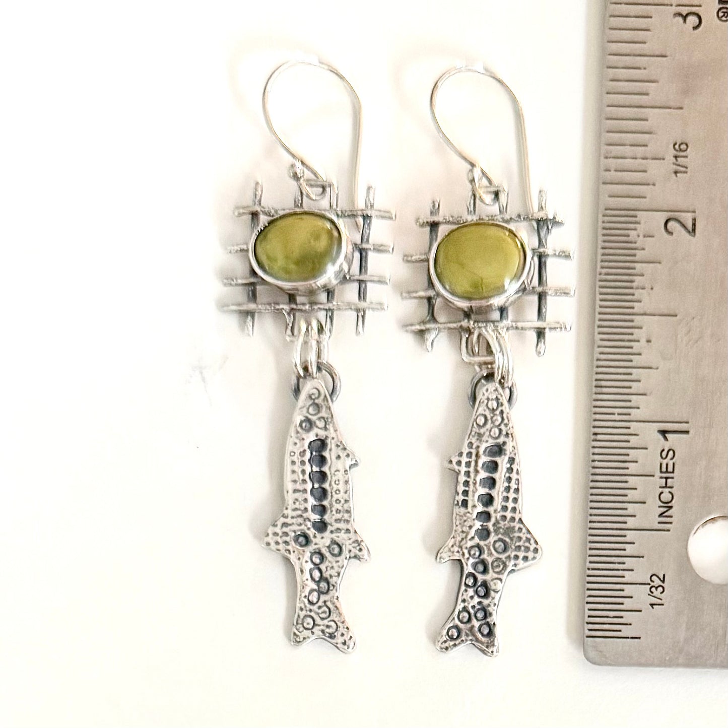 Turquoise & Sterling Fish Earrings