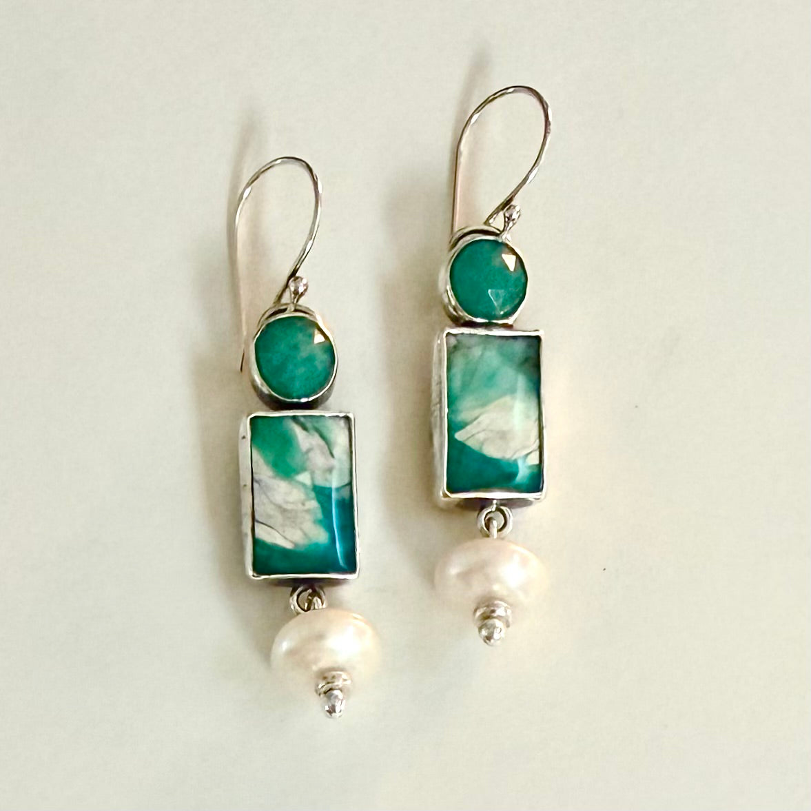 Wings - Opalized Wood & Pearl Earrings