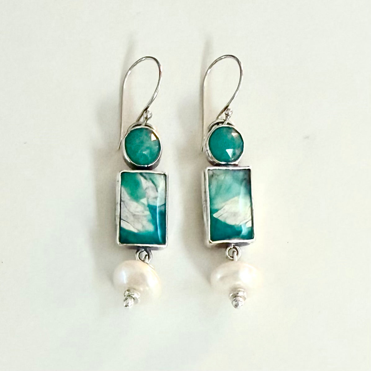 Wings - Opalized Wood & Pearl Earrings
