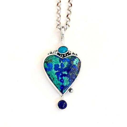 Azurite Malachite Heart Necklace